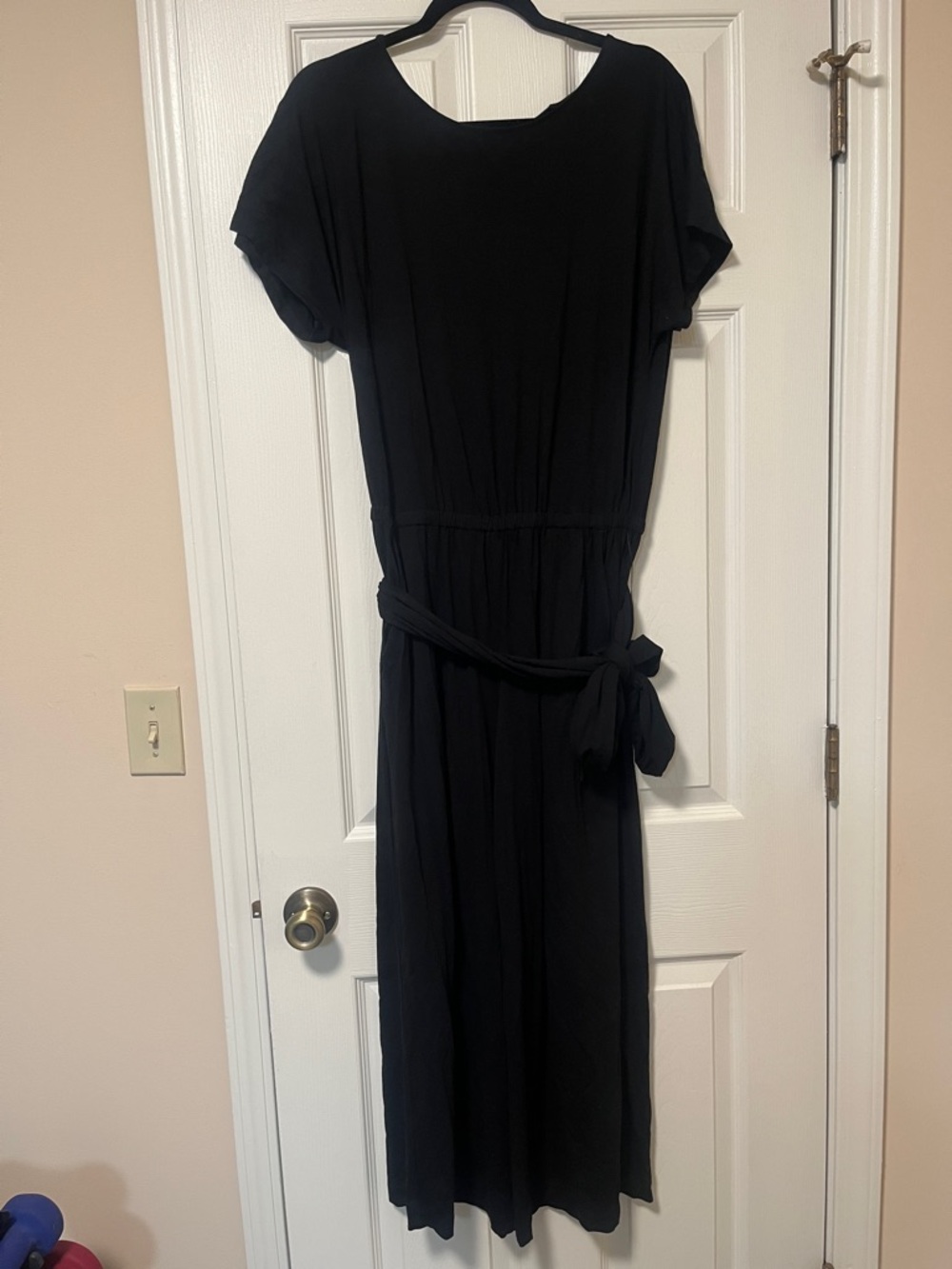 LOFT Black Short-Sleeve Tie-Waist Jumpsuit